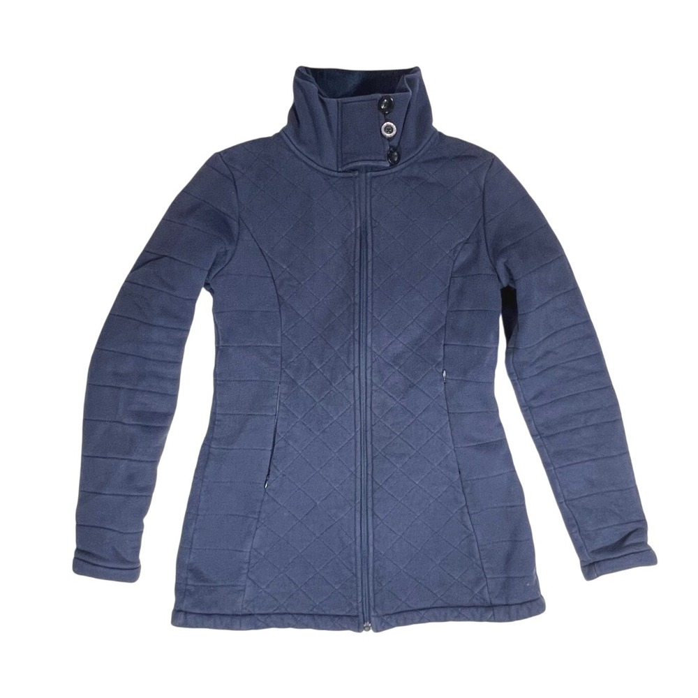 The North Face Quilted Jacket Womens Small Navy Blue Fleece Lined Mock Neck Zip